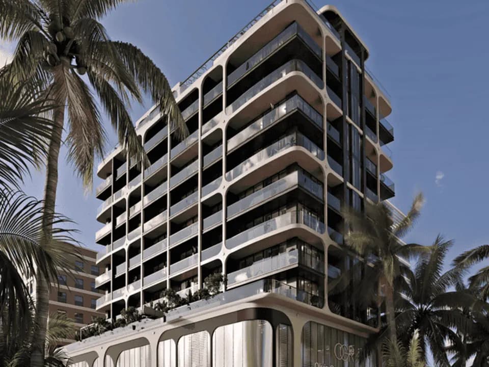 Blue-hour render of the Olivia Gardens project